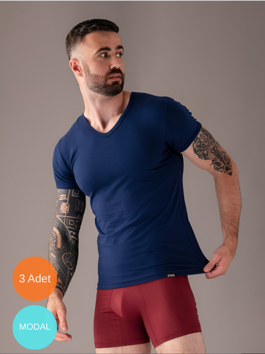 3'Lü Modal V Yaka T-Shirt